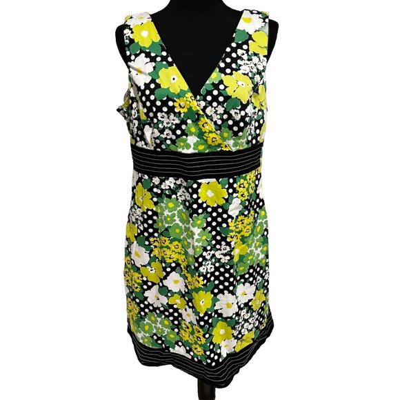DBY ltd Womens Sz 16 babydoll floral daisy dots Dress Empire Waist Stretch bold - Picture 1 of 6